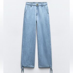 Zara Light Blue Women Jeans with Drawstring Legs Size M